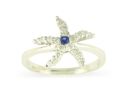 View 14K White  Gold<BR> Sapphire and Diamond Ring