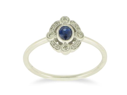 View 14K White  Gold<BR> Sapphire and Diamond Ring