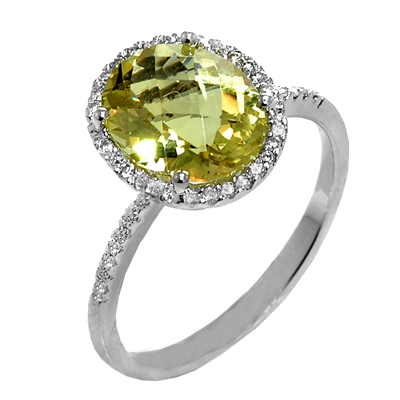 View 14K White  Gold<BR> Lemon Quartz and Diamond Ring