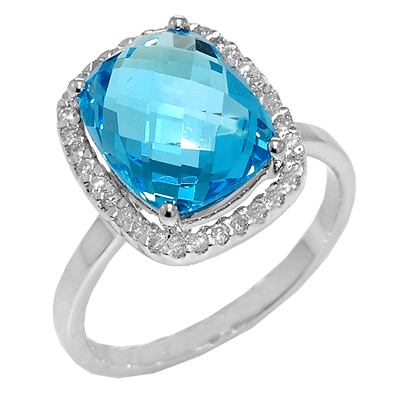 View 14K White  Gold<BR> Blue Topaz and Diamond Ring