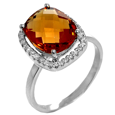 View 14K White  Gold<BR> Citrine and Diamond Ring
