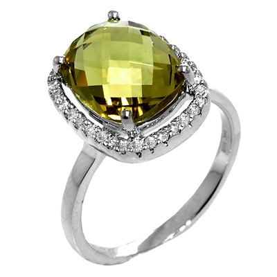 View 14K White  Gold<BR> Lemon Quartz and Diamond Ring