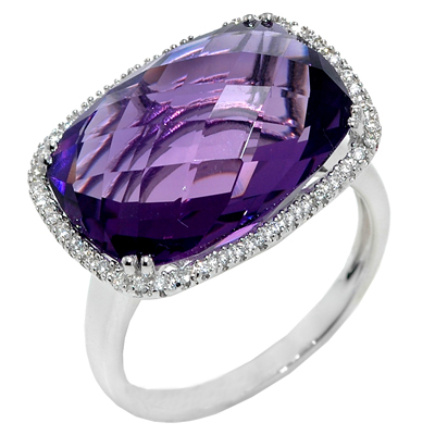 View 14K White  Gold<BR> Amethyst and Diamond Ring