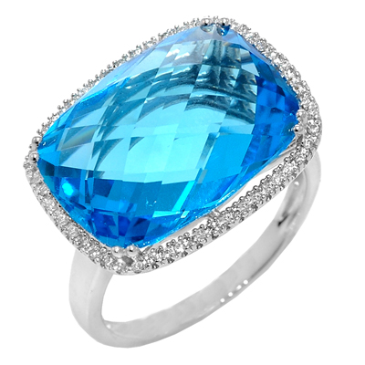 View 14K White  Gold<BR> Blue Topaz and Diamond Ring