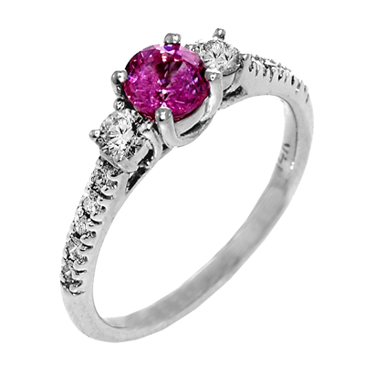 View 14K White  or  Yellow  Gold<BR> Pink Sapphire and Diamond Ring