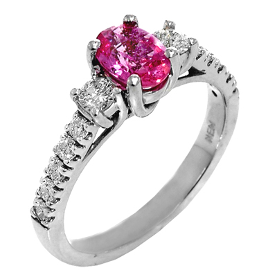 View 14K White  or  Yellow  Gold<BR> Pink Sapphire and Diamond Ring