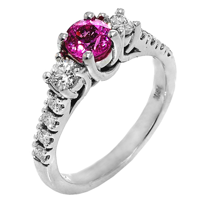 View 14K White  or  Yellow  Gold<BR> Pink Sapphire and Diamond Ring