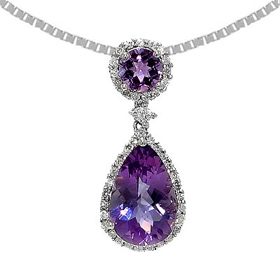 View 14K White  Gold<BR> Amethyst and Diamond Pendant