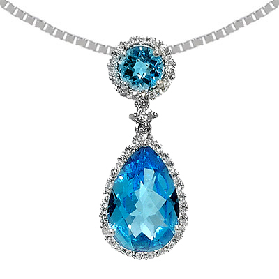 View 14K White  Gold<BR> Blue Topaz and Diamond Pendant