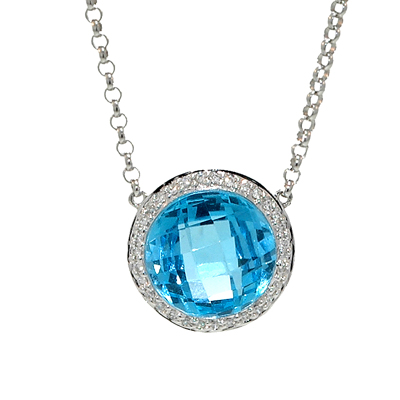 View 14K White  Gold<BR> Blue Topaz and Diamond Pendant