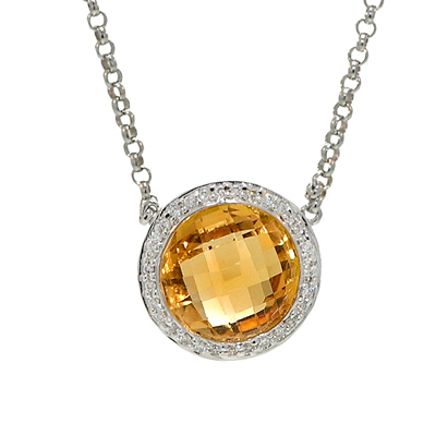 View 14K White  Gold<BR> Citrine and Diamond Pendant