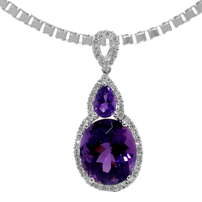 View 14K White  Gold<BR> Amethyst and Diamond Pendant