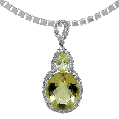 View 14K White  Gold<BR> Lemon Quartz and Diamond Pendant