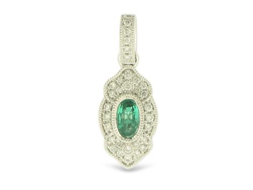 View 14K White  or  Yellow  Gold<BR> Emerald and Diamond Pendant