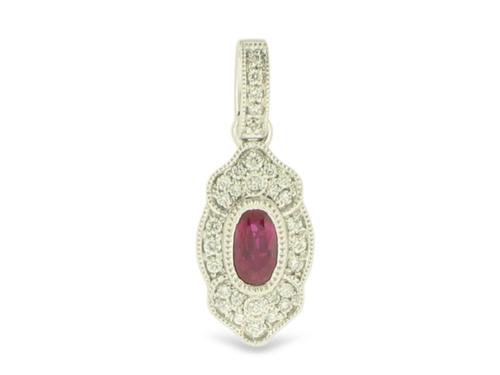 View 14K White  or  Yellow  Gold<BR> Ruby and Diamond Pendant