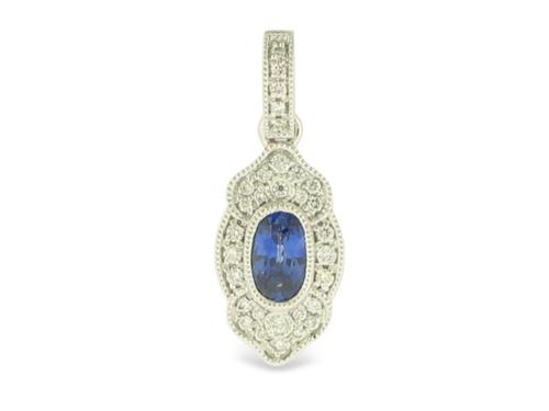 View 14K White  Gold<BR> Sapphire and Diamond Pendant