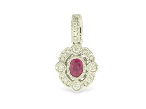 View 14K White  or  Yellow  Gold<BR> Ruby and Diamond Pendant