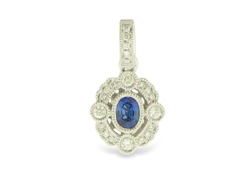 View 14K White  Gold<BR> Sapphire and Diamond Pendant
