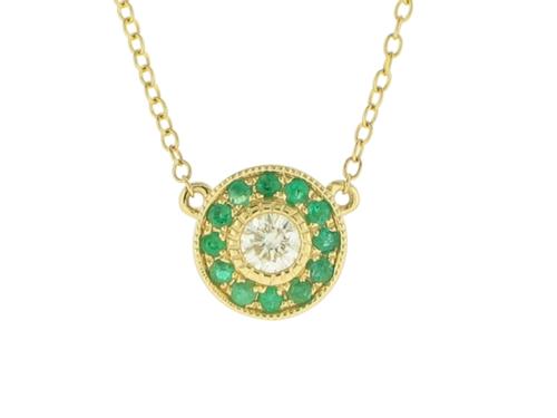 View 14K White  or  Yellow  Gold<BR> Emerald and Diamond Pendant