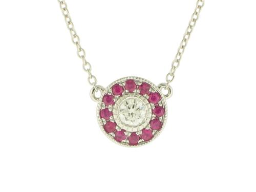 View 14K White  or  Yellow  Gold<BR> Ruby and Diamond Pendant