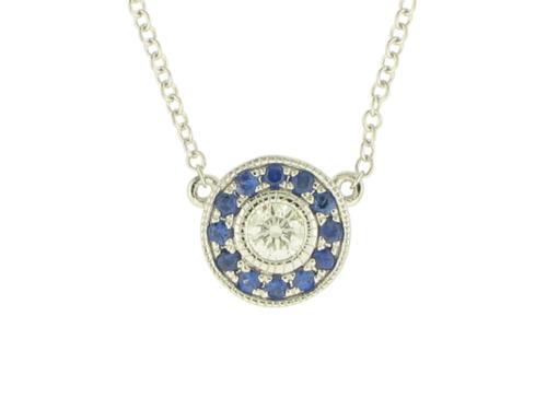 View 14K White  Gold<BR> Sapphire and Diamond Pendant