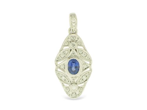 View 14K White  Gold<BR> Sapphire and Diamond Pendant
