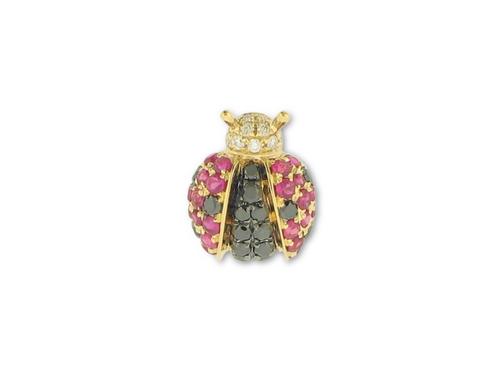 View 14K Yellow  Gold<BR> Black Diamond / Ruby and Diamond Pendant