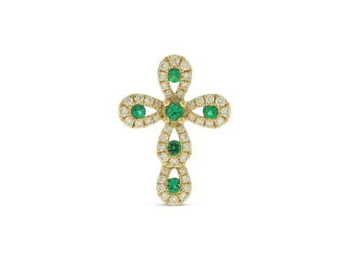 View 18K Yellow  Gold<BR> Emerald and Diamond Pendant