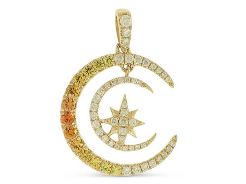 View 14K Yellow  Gold<BR> Multi-color Sapphire and Diamond Pendant