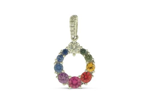 View 14K White  or  Yellow  Gold<BR> Multi-color Sapphire and Diamond Pendant