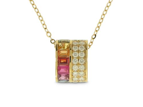 View 14K Yellow  Gold<BR> Multi-color Sapphire and Diamond Pendant