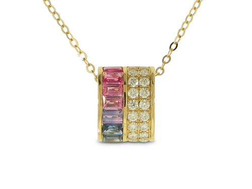 View 14K Yellow  Gold<BR> Blue / Pink Sapphire and Diamond Pendant