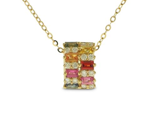 View 14K Yellow  Gold<BR> Multi-color Sapphire and Diamond Pendant