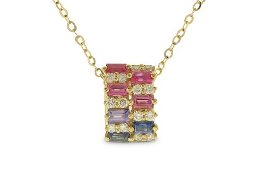 View 14K Yellow  Gold<BR> Blue / Pink Sapphire and Diamond Pendant