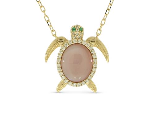 View 14K Yellow  Gold<BR> Emerald and Diamond Pendant