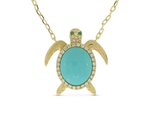 View 14K Yellow  Gold<BR> Emerald and Diamond Pendant