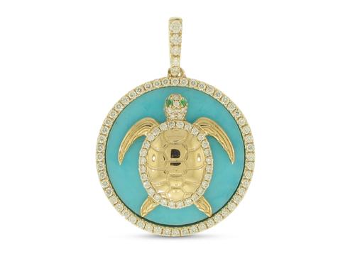View 14K Yellow  Gold<BR> Emerald and Diamond Pendant