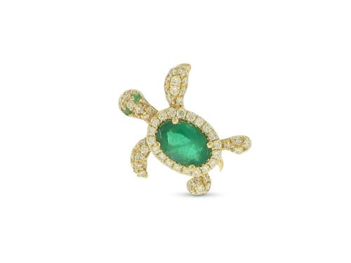 View 14K Yellow  Gold<BR> Emerald and Diamond Pendant