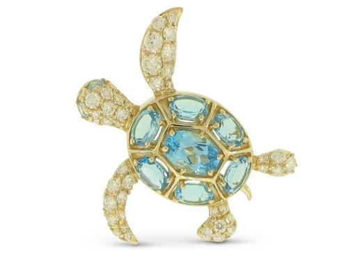View 14K Yellow  Gold<BR> Blue Topaz and Diamond Pendant