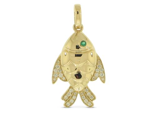 View 14K Yellow  Gold<BR> Emerald and Diamond Pendant