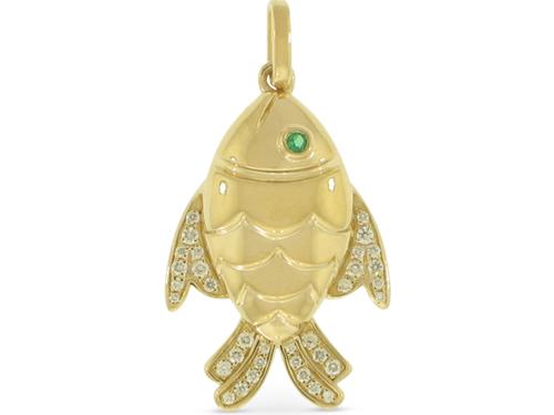 View 14K Yellow  Gold<BR> Emerald and Diamond Pendant