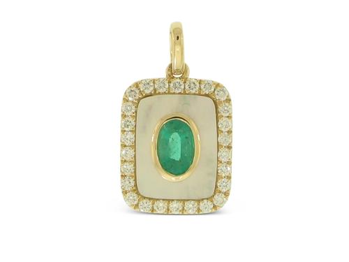 View 14K Yellow  Gold<BR> Emerald and Diamond Pendant