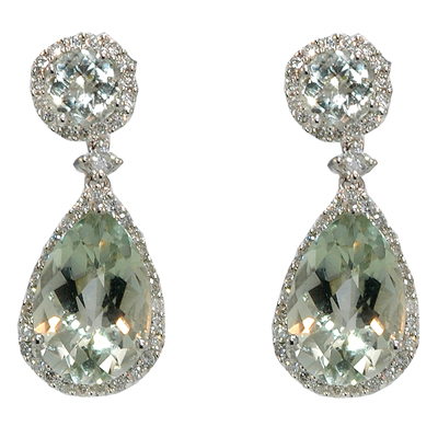 View 14K White  Gold<BR> Green Amethyst and Diamond Earrings