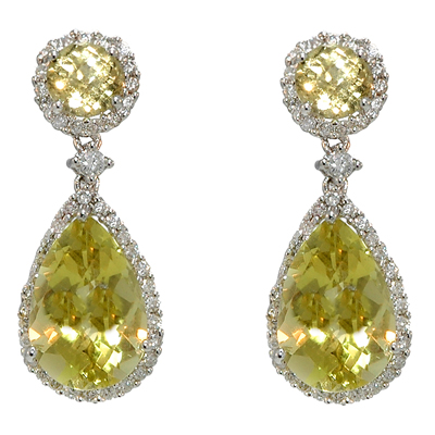 View 14K White  Gold<BR> Lemon Quartz and Diamond Earrings