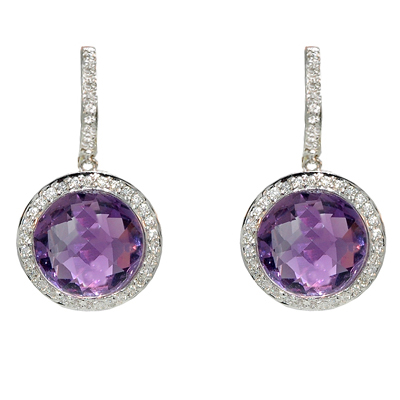 View 14K White  Gold<BR> Amethyst and Diamond Earrings