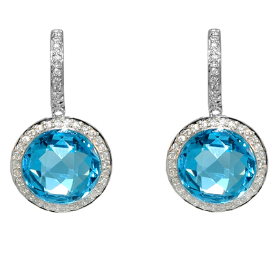 View 14K White  Gold<BR> Blue Topaz and Diamond Earrings