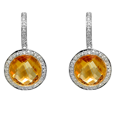 View 14K White  Gold<BR> Citrine and Diamond Earrings