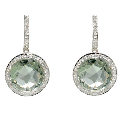 View 14K White  Gold<BR> Green Amethyst and Diamond Earrings