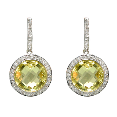 View 14K White  Gold<BR> Lemon Quartz and Diamond Earrings