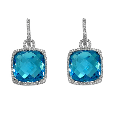 View 14K White  Gold<BR> Blue Topaz and Diamond Earrings